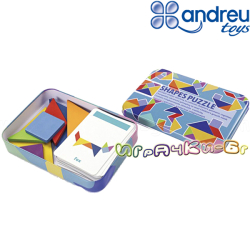 Andreu Toys Дървен цветен танграм в метална кутия CM002